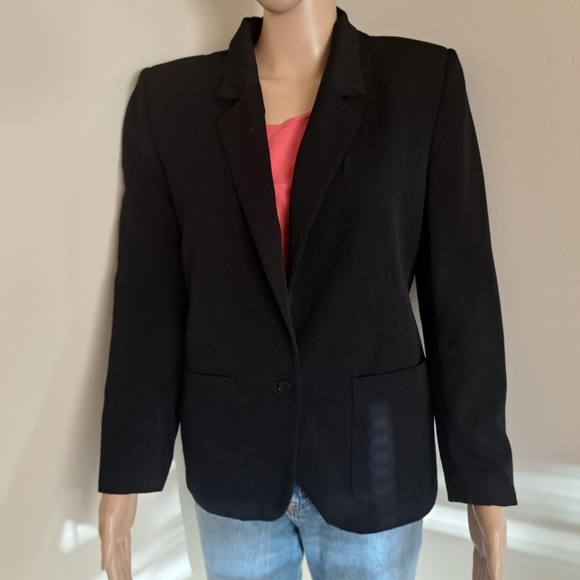 Vtg. 80's Paul Stanley/Coco Beland Black Wool Boxy Classic Blazer 6 - Picture 3 of 10